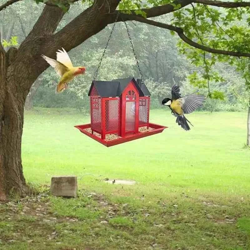 Outdoor Hanging Bird Feeder Iron Rain/Wind-Proof Bird Feeder Outside Garden Yard Large-Capacity Birds Food Feeders Pet Supplies