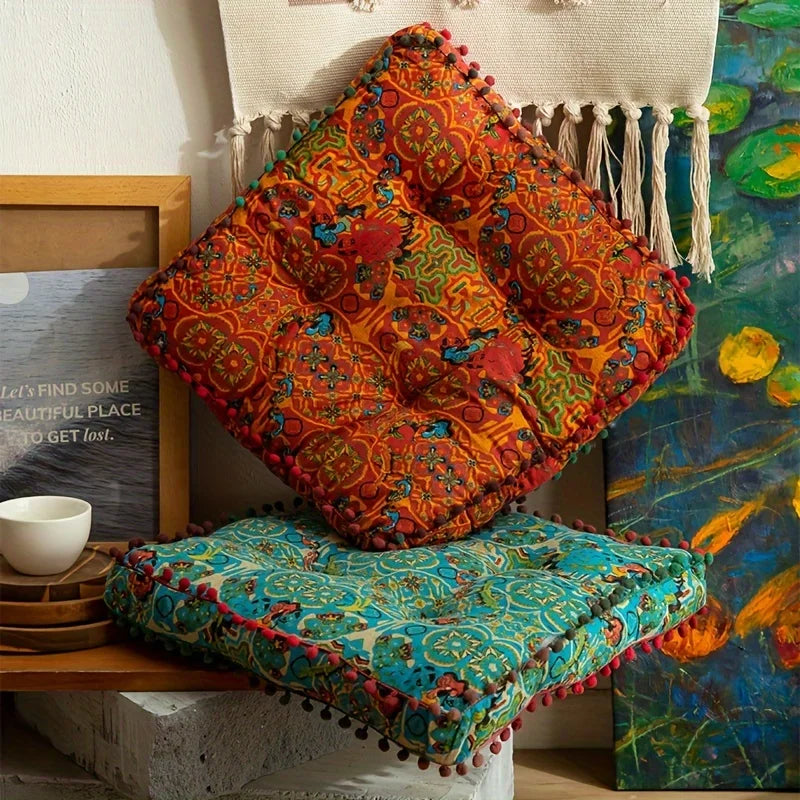 Bohemian Style Square Thickened Floor Pillow, Sofa Cushion - Versatile and Comfortable Seat Pad for Home Decor