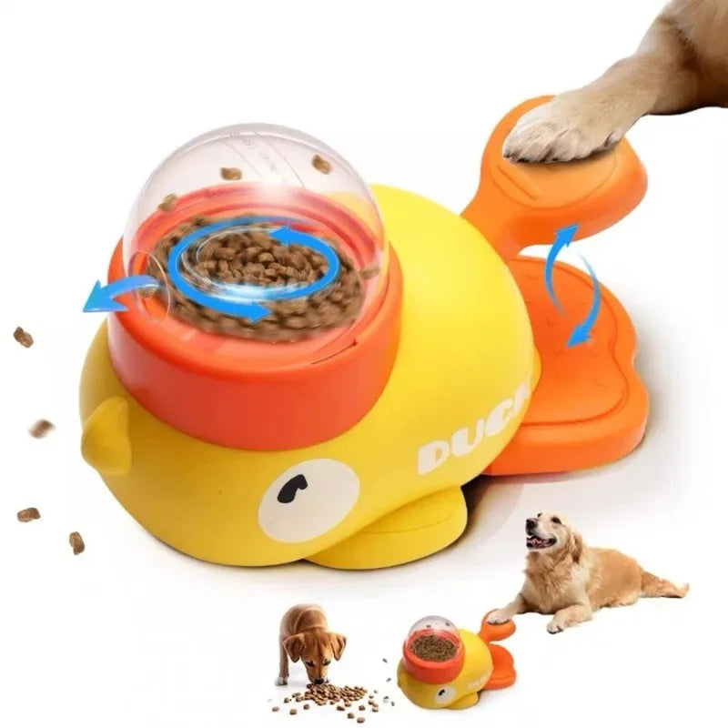 Interactive Dog Cat Toy Pet Automatic Food Treat Dispenser Cartoon Duck Design Slow Food Pet Snack Feeder for Dogs Cats Training