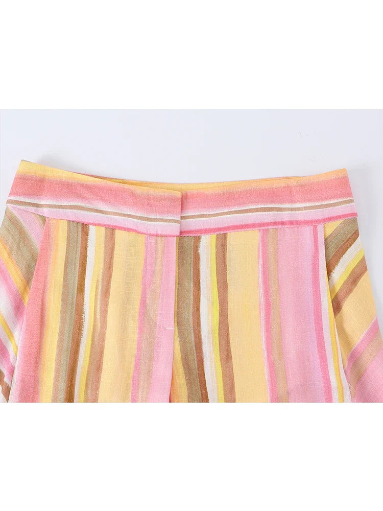 TFMLN New Women Pant Sweet Striped Straight Colorful Multicolor Wide Leg Long Pants Casual Fashion Streetwear Ladies Outfit