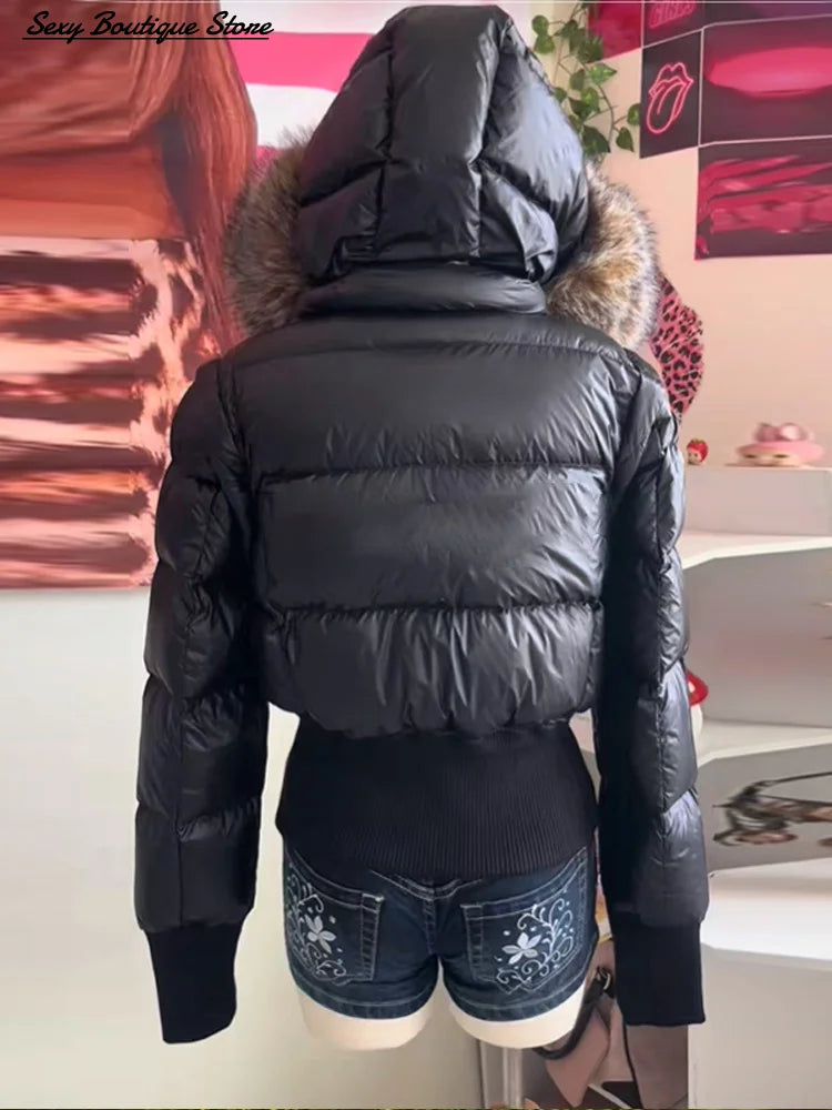 Y2K Retro Slim Women's Autumn and Winter Title Seamed Cotton Jacket Faux Fur Collar Long Sleeve Jacket 2025 New Jacket