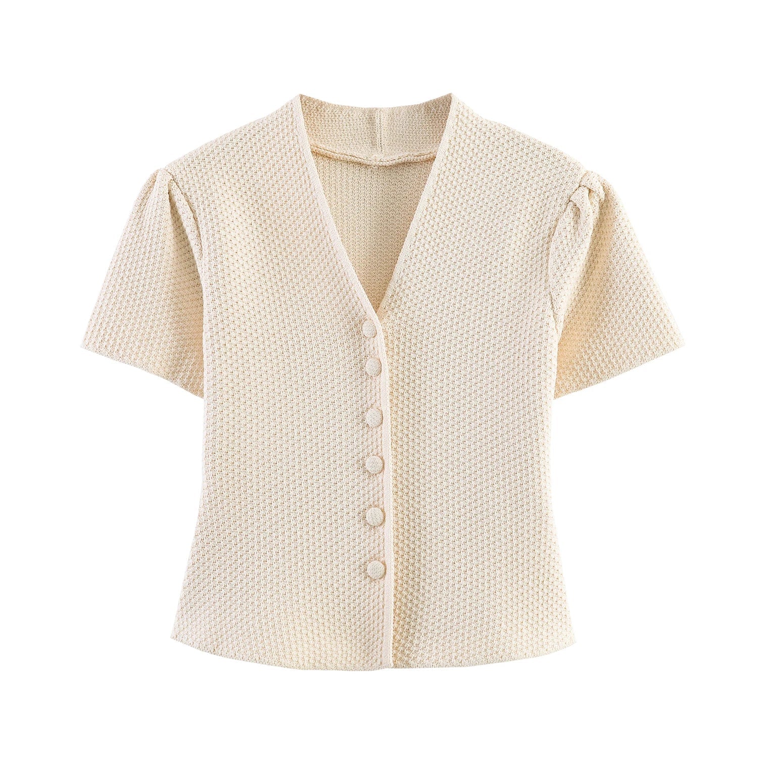 Summer minimalist style V-neck slim fit structured knit short sleeved knitted jacket with suspender short top and half skirt