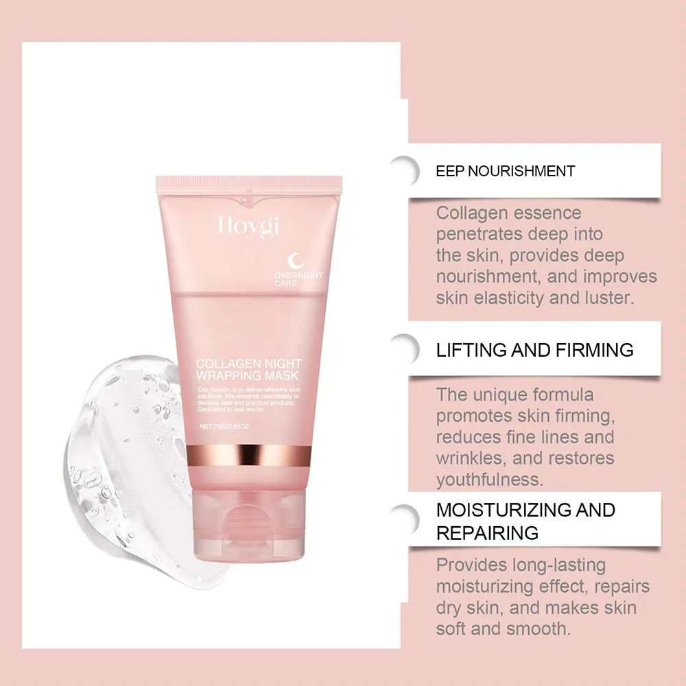 75g Collagen Overnight Wrapping Peel Off Facial Mask, Collagen Night Wrapping Mask Deeply Hydrates Woman Night Care Mask Cream