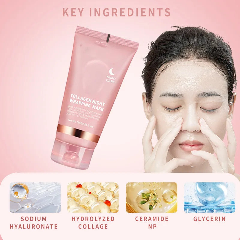Collagen Night Peel Off Mask Moisturizing Hydrating Night Mask Brighten & Even Skin Tone Balance Oil & Water Tender Skin 75ml