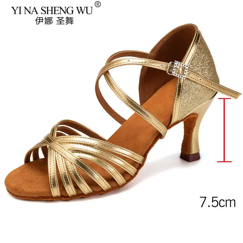 New Arrival Women Dance Shoes Latin Dance Ballroom Modern Dancing Soft Sole Practice Shoes Silver Gold Heel Shoes Dance Shoes