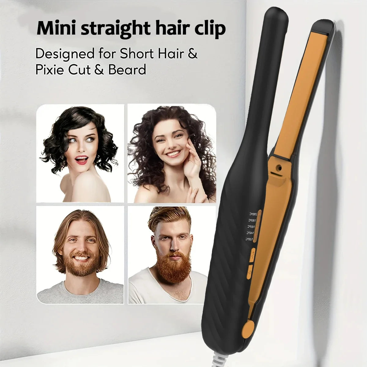 2-in-1 Mini Hair Straightener Curler, 5 Heat Level Control, Ceramic Heating Plate, Unisex Hair Styling Iron，Beard Straightening