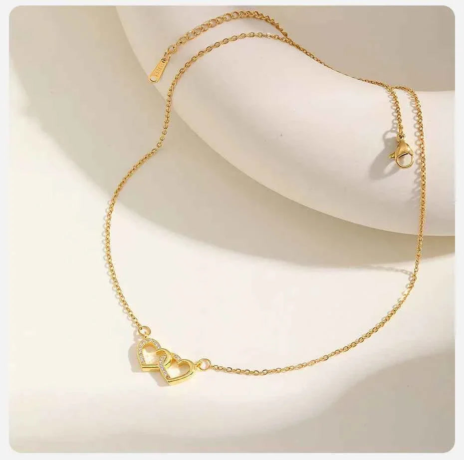 Vnox Double Zircon Heart Necklace For Women,Stainless Steel Cute Simple  Necklace For Mother And Daughter,Trendy Jewelry Gifts