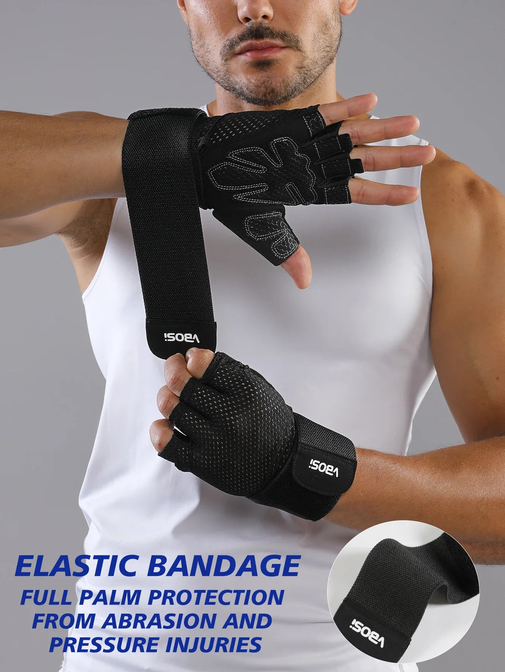 VBOSi Breathable Half-Finger Sports Gloves with Adjustable Wrist Straps, Non-Slip Gym & Cycling Gloves for Men and Women