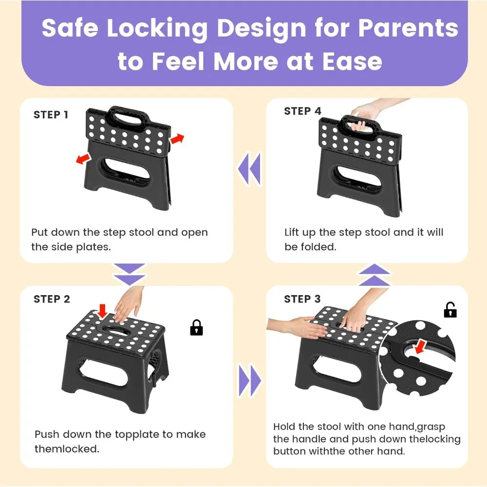 Sturdy Foldable Step Stool With Non Slip Surface And Handle
