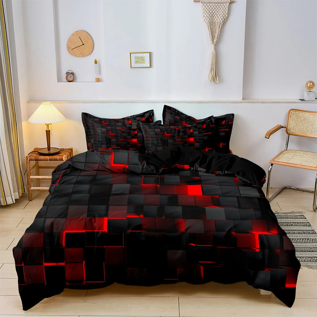 3pcs Luxurious Geometric Grid Plaid Print Soft Comfortable Duvet Cover Bedding Set Included 1*Duvet Cover & 2*Pillowcases