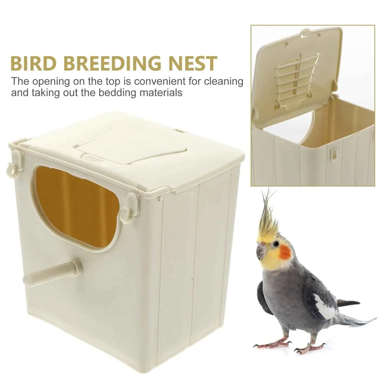 Bird Breeding Nest Plastic House for Parakeets Love Birds Parrots Easy Clean Hinged Cover Yellow Tone Nesting Box Bird Cage
