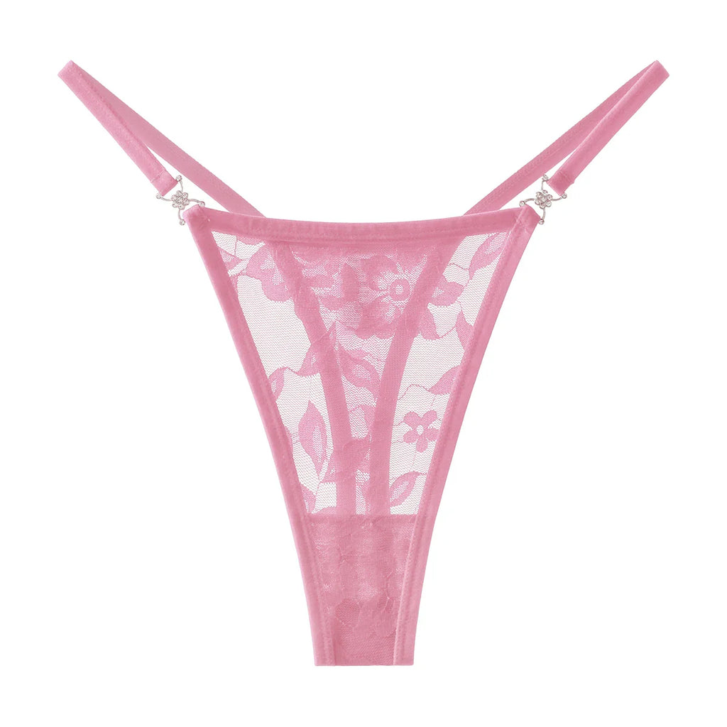 5pcs/pack Low Waist Sexy Women's G-String Underwear Floral Elegant Thongs Breathable Lingerie with Rhinestones Female Panties