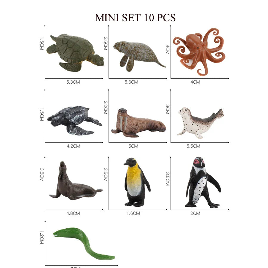 Realistic Mini Ocean Animal Figurines Plastic Marine Sea Creatures Whale Shark Dolphin Turtle Penguin Model Playset Gift for Kid
