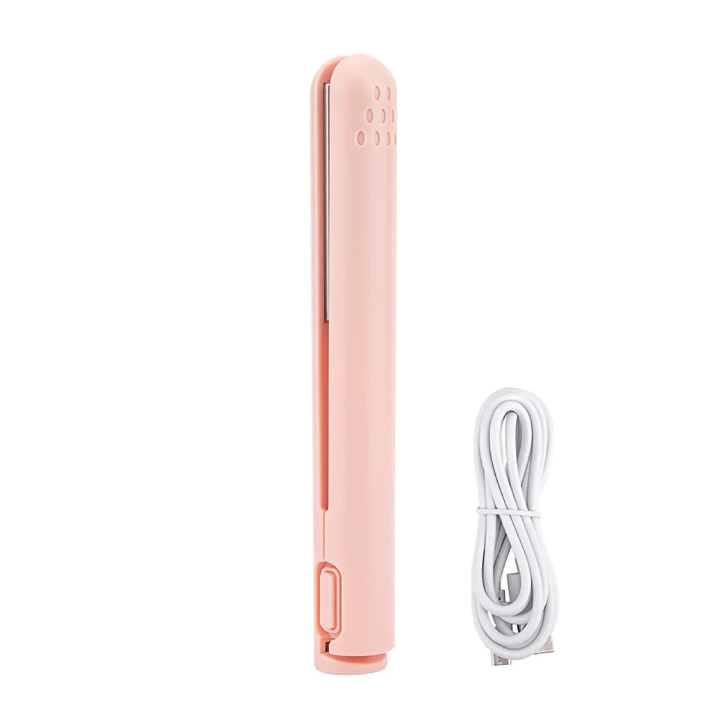 Heating Straightening Iron Mini 2 in 1 Hair Straightener USB Ceramics Heating Straightening Curling Flat Iron