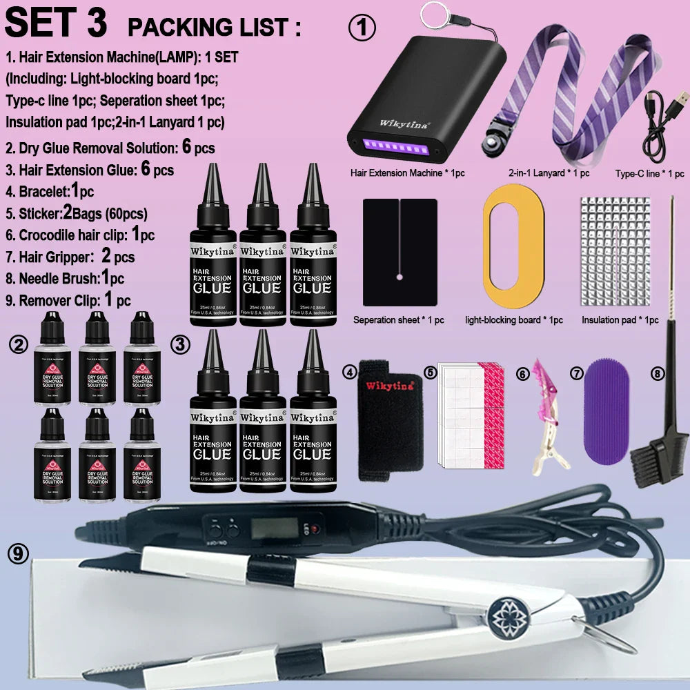 Wikytina Professional Hair Extensions Kit With UV Light V Light Tools