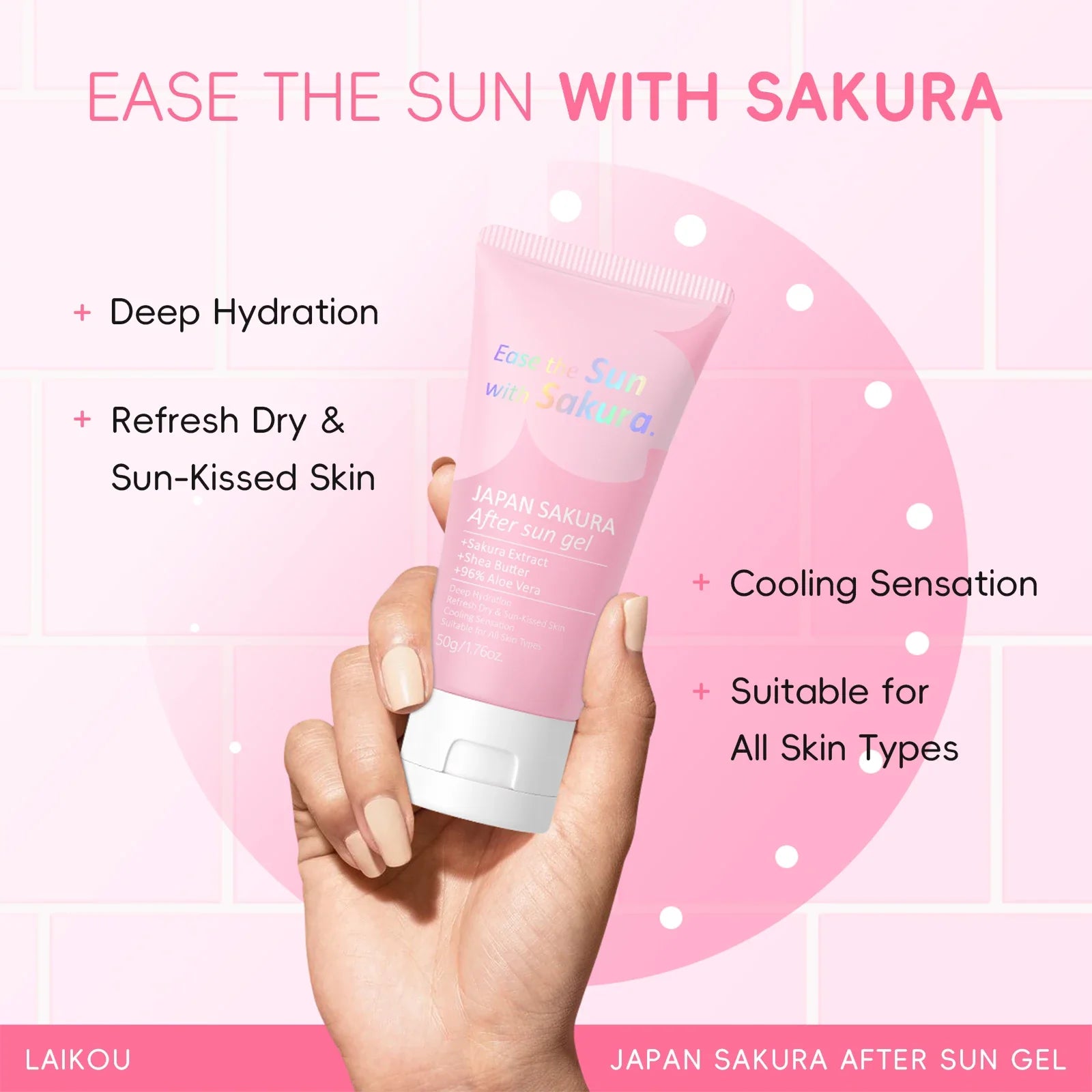LAIKOU Japan Sakura After Sun Gel 50g 96% Aloe Vera Soothing Sunburn Care Deep Moisturizing
