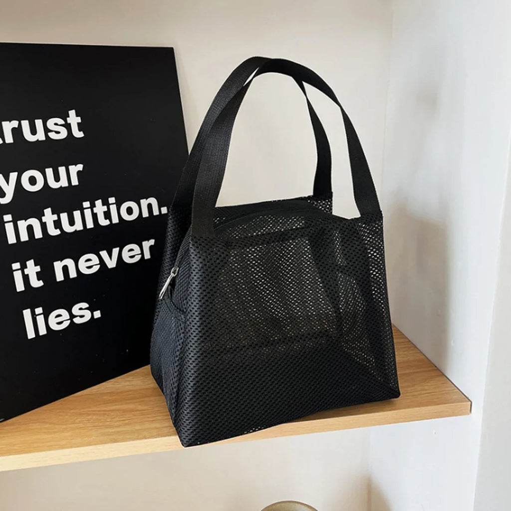 Large Capacity Travel Mesh Bag with Handle Portable Cosmetic Zipper Pouch Makeup Toiletry Beach Bag - New Design