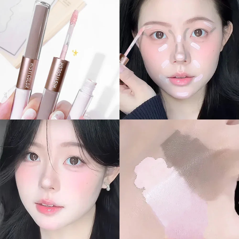 HISYI Dual-End Liquid Highlighter Pen, Skin Brightening & Contouring Stick, Natural Contour, Long-Lasting, Waterproof