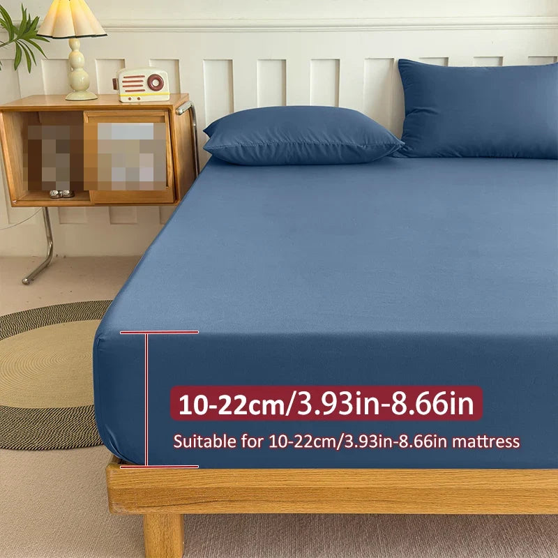 90/120/150/180x200 Fitted Bed Sheet With Elastic Band Solid Color Mattress Covers Protector Single Double King Beds Polyester