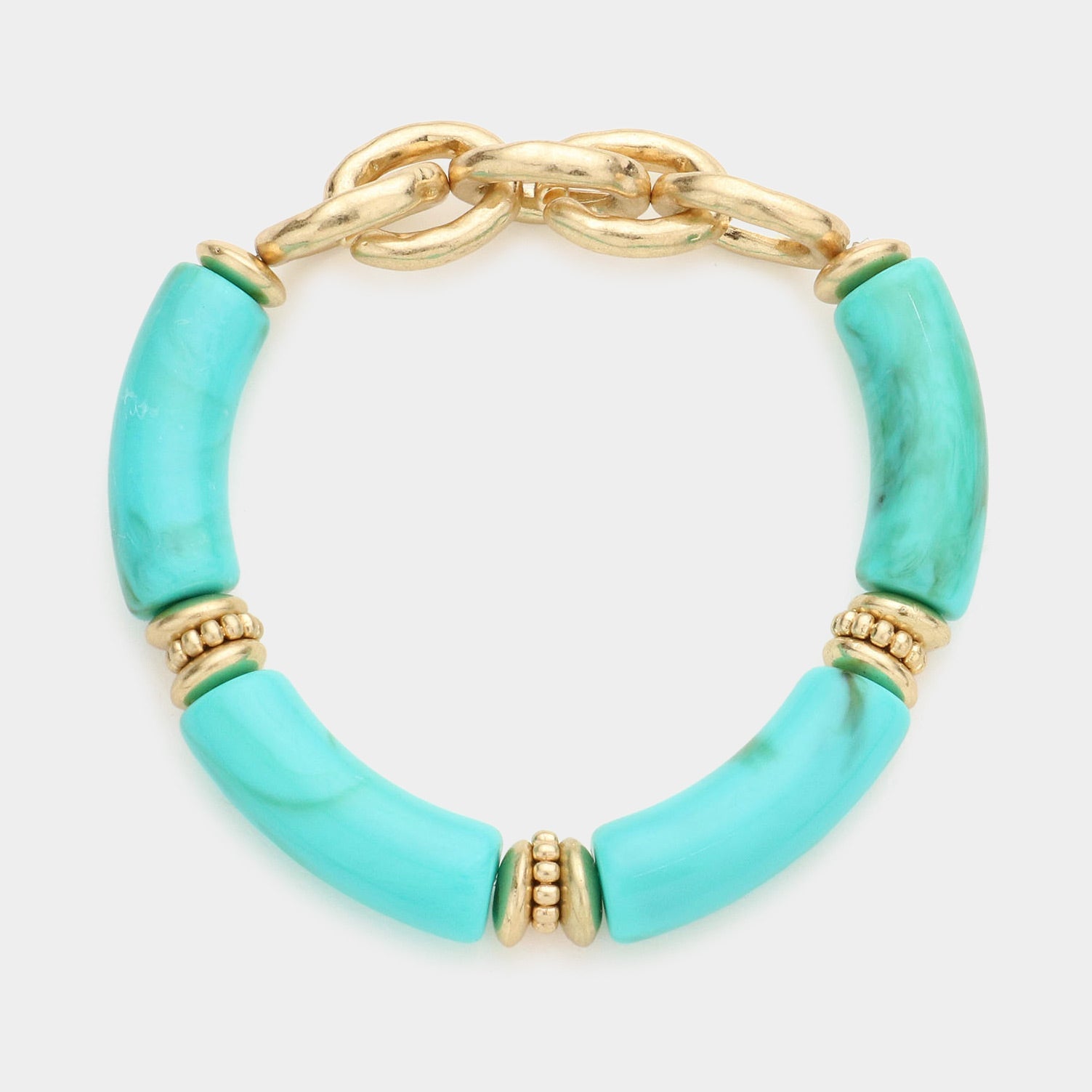 Metal Chain Accented Celluloid Acetate Stretch Bracelet