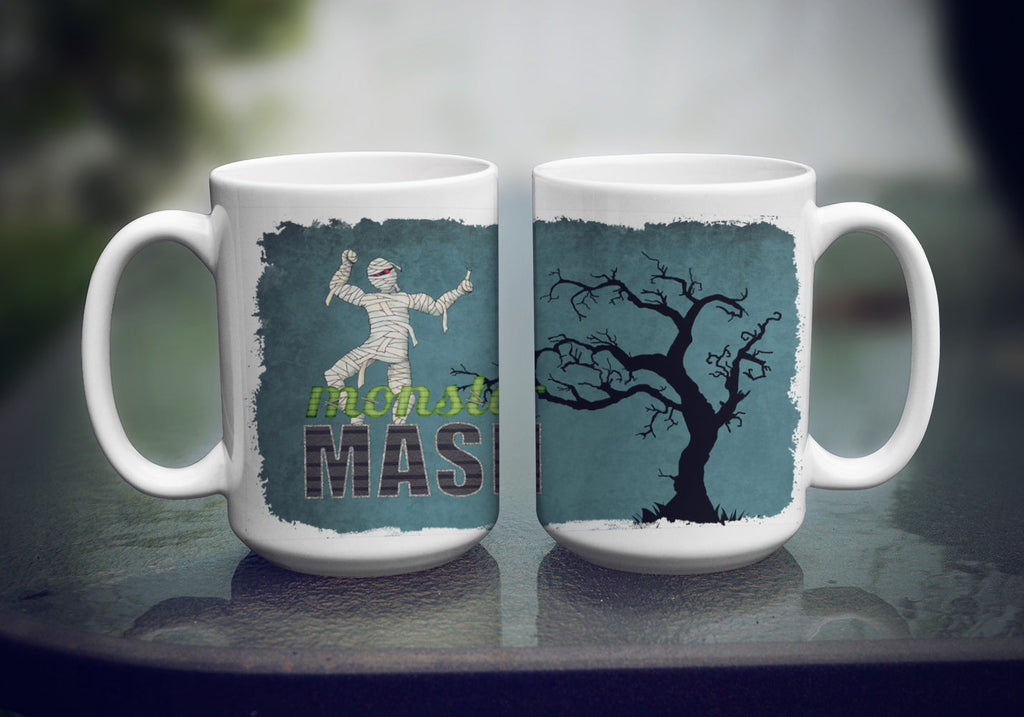 Monster Mash with Mummy Halloween Ceramic Coffee Mug 15 oz Decorative Large C Handle Mug Cup for Tea, Cocoa Hot Chocolate