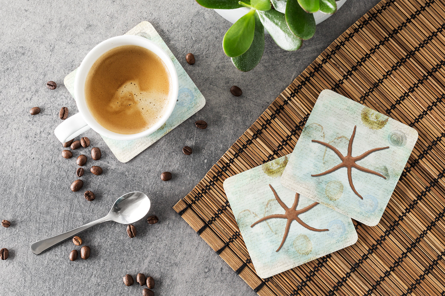Beach Red Serpent Starfish Foam Coasters Set of 4 Cup Coasters for Indoor Outdoor, Tabletop Protection, Anti Slip, Mouse pad Material