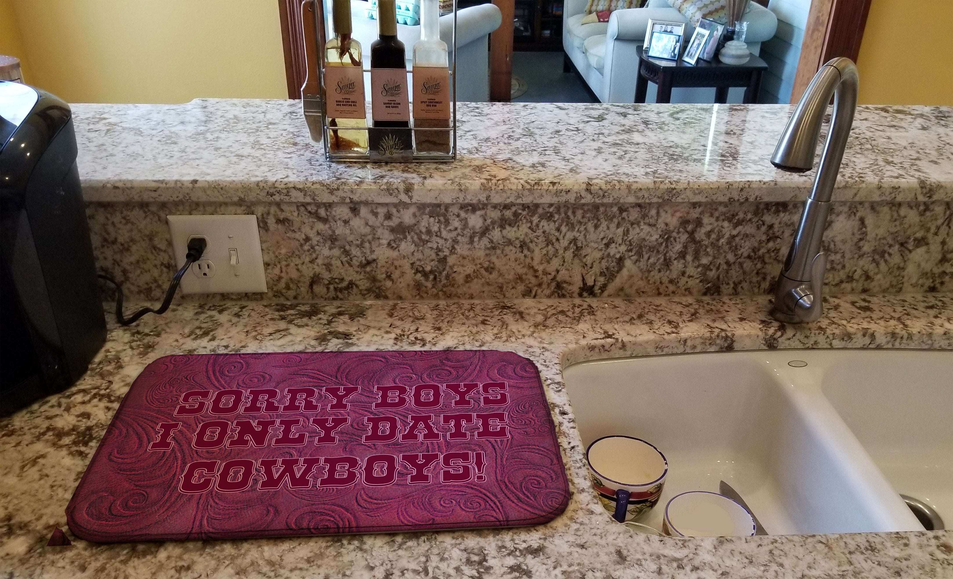 Sorry Boys I only date cowboys in pink Dish Drying Mat Absorbent Dish Drying Mat Pad for Kitchen Counter Dish Drainer Mat for Countertop, 14 x 21", Multicolor