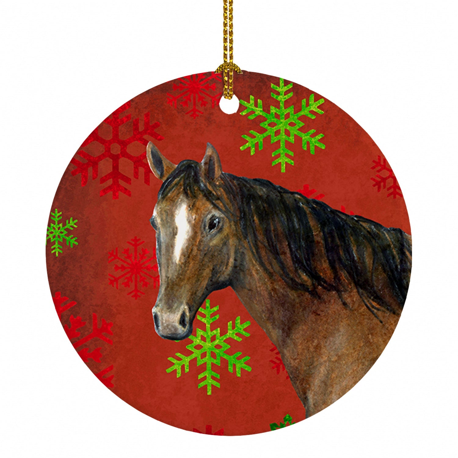 Horse Red Snowflakes Holiday Christmas  Ceramic Ornament Christmas Tree Hanging Decorations for Home Christmas Holiday, Party, Gift, 3 in, Multicolor