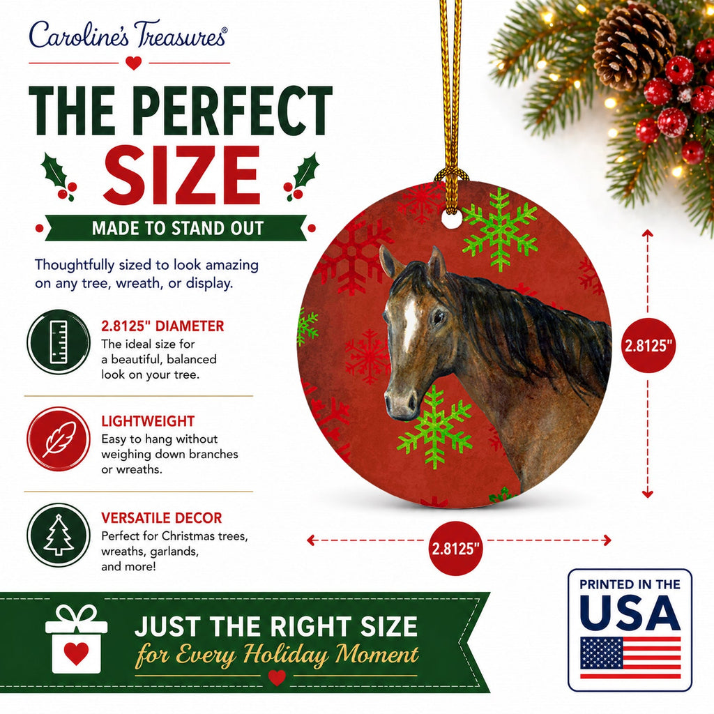 Horse Red Snowflakes Holiday Christmas  Ceramic Ornament Christmas Tree Hanging Decorations for Home Christmas Holiday, Party, Gift, 3 in, Multicolor