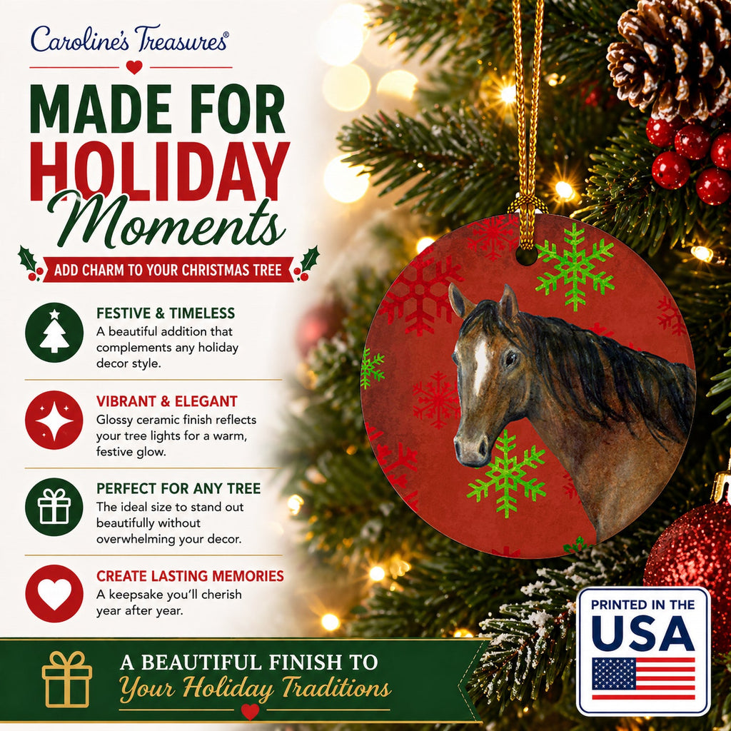 Horse Red Snowflakes Holiday Christmas  Ceramic Ornament Christmas Tree Hanging Decorations for Home Christmas Holiday, Party, Gift, 3 in, Multicolor