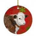 Baby Calf Red Snowflakes Holiday Christmas  Ceramic Ornament Christmas Tree Hanging Decorations for Home Christmas Holiday, Party, Gift, 3 in, Multicolor