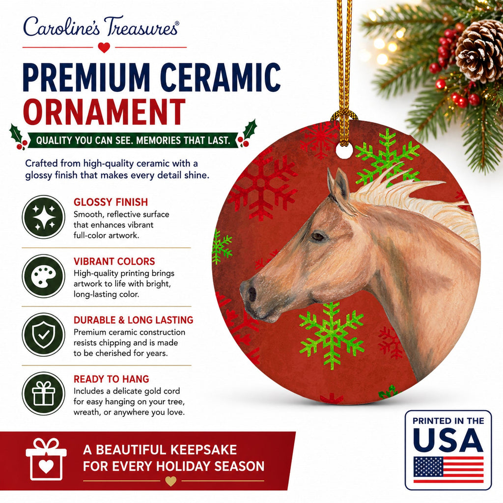 Horse Red Snowflakes Holiday Christmas  Ceramic Ornament Christmas Tree Hanging Decorations for Home Christmas Holiday, Party, Gift, 3 in, Multicolor