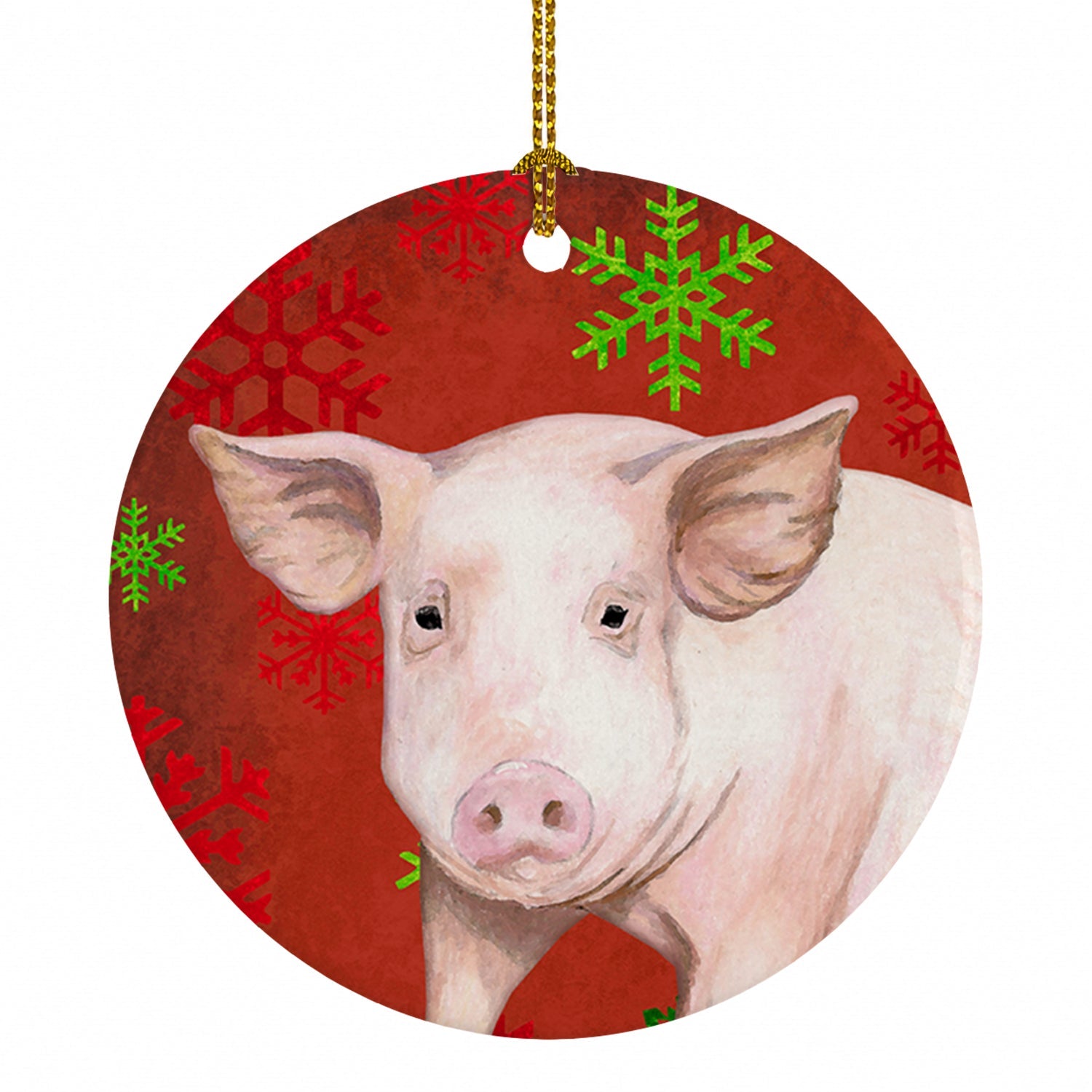 Pig Red Snowflakes Holiday Christmas  Ceramic Ornament Christmas Tree Hanging Decorations for Home Christmas Holiday, Party, Gift, 3 in, Multicolor