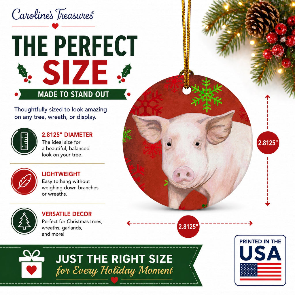 Pig Red Snowflakes Holiday Christmas  Ceramic Ornament Christmas Tree Hanging Decorations for Home Christmas Holiday, Party, Gift, 3 in, Multicolor