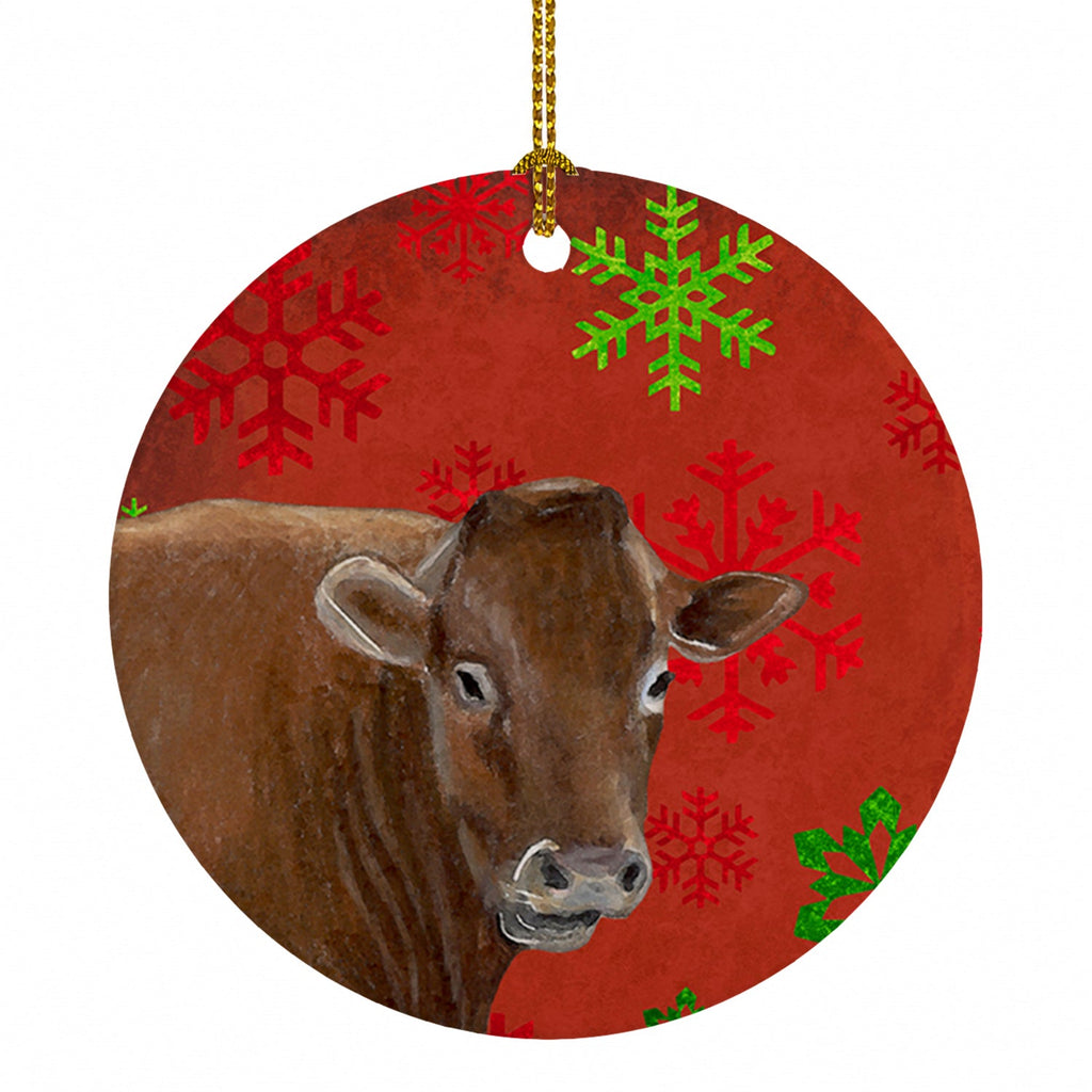 Cow Red Snowflakes Holiday Christmas  Ceramic Ornament Christmas Tree Hanging Decorations for Home Christmas Holiday, Party, Gift, 3 in, Multicolor