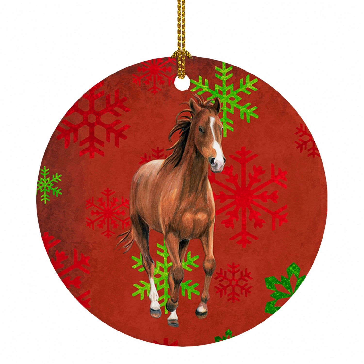 Horse Red Snowflakes Holiday Christmas  Ceramic Ornament Christmas Tree Hanging Decorations for Home Christmas Holiday, Party, Gift, 3 in, Multicolor