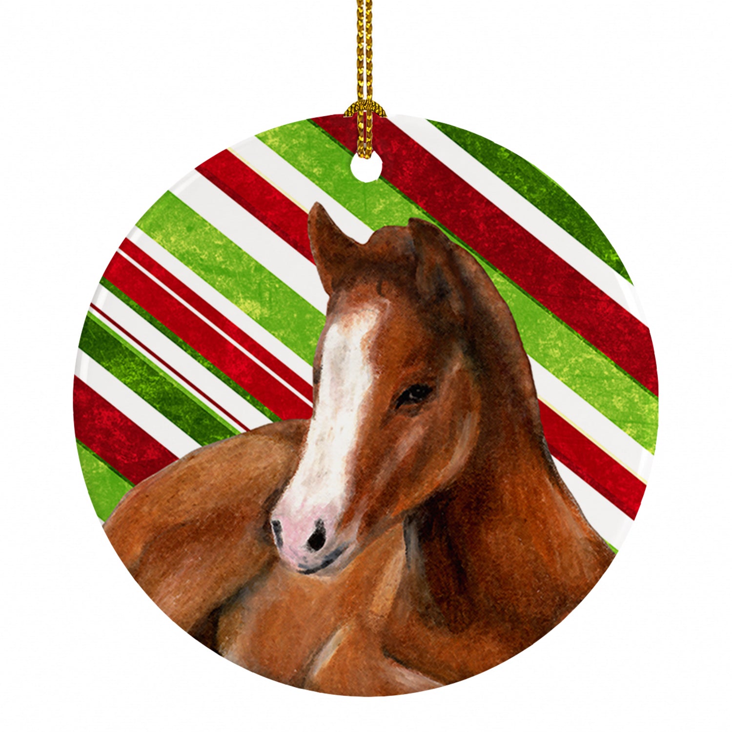 Horse Foal Candy Cane Holiday Christmas Ceramic Ornament Christmas Tree Hanging Decorations for Home Christmas Holiday, Party, Gift, 3 in, Multicolor