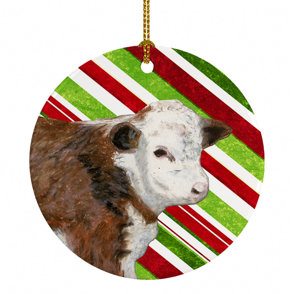 Baby Calf Candy Cane Holiday Christmas Ceramic Ornament Christmas Tree Hanging Decorations for Home Christmas Holiday, Party, Gift, 3 in, Multicolor