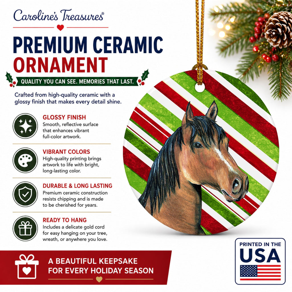 Horse Candy Cane Holiday Christmas Ceramic Ornament Christmas Tree Hanging Decorations for Home Christmas Holiday, Party, Gift, 3 in, Multicolor