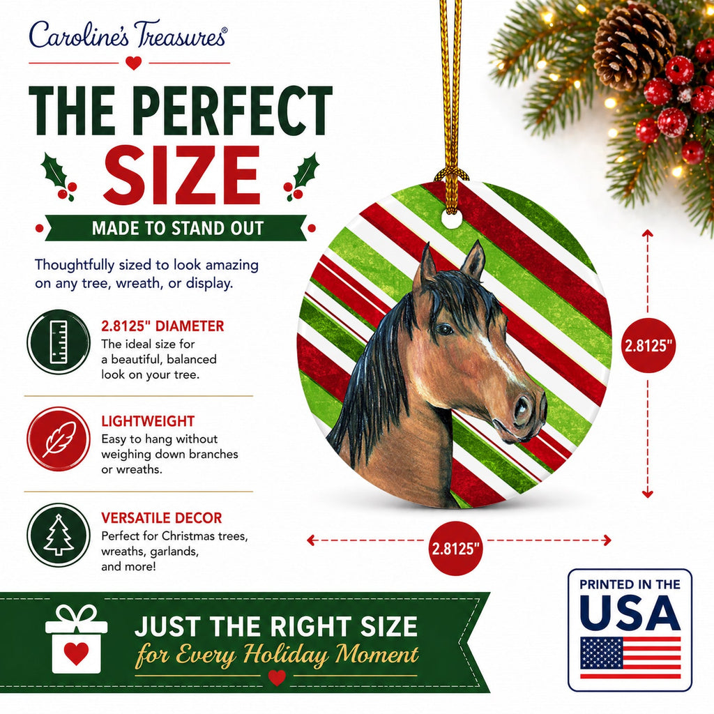 Horse Candy Cane Holiday Christmas Ceramic Ornament Christmas Tree Hanging Decorations for Home Christmas Holiday, Party, Gift, 3 in, Multicolor