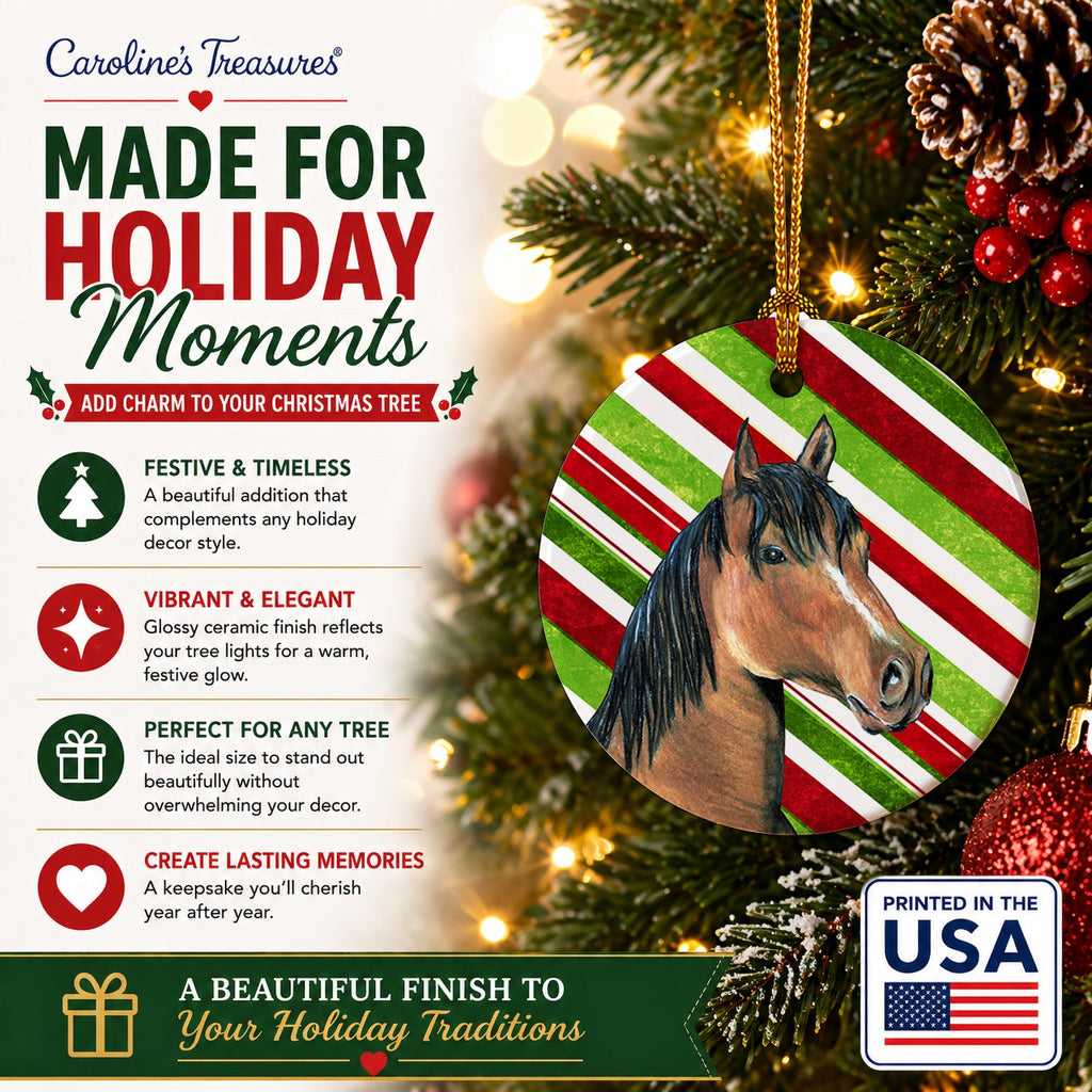 Horse Candy Cane Holiday Christmas Ceramic Ornament Christmas Tree Hanging Decorations for Home Christmas Holiday, Party, Gift, 3 in, Multicolor