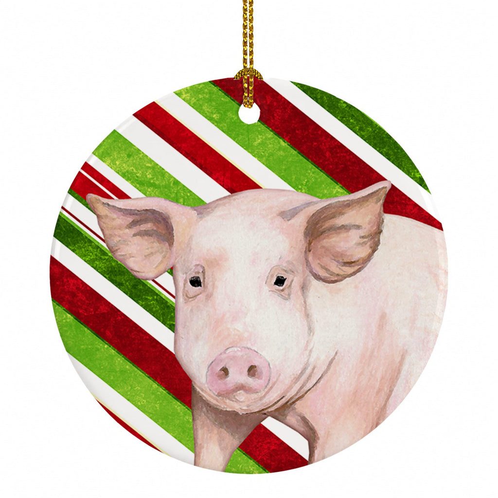 Pig Candy Cane Holiday Christmas Ceramic Ornament Christmas Tree Hanging Decorations for Home Christmas Holiday, Party, Gift, 3 in, Multicolor