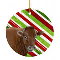 Cow Candy Cane Holiday Christmas Ceramic Ornament Christmas Tree Hanging Decorations for Home Christmas Holiday, Party, Gift, 3 in, Multicolor