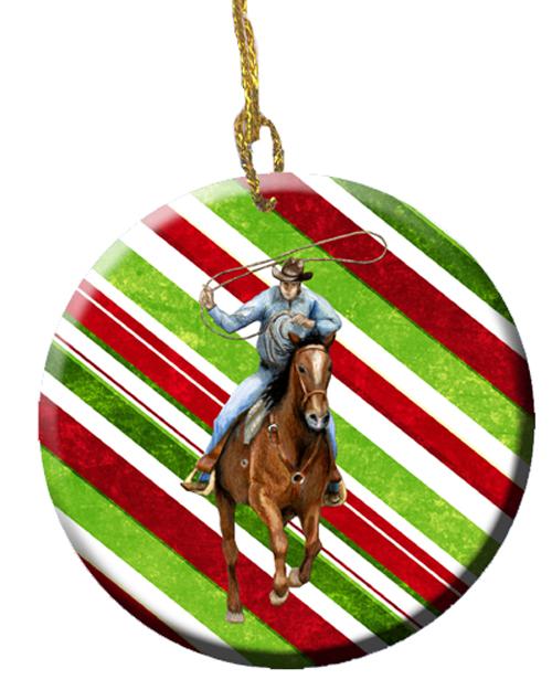 Horse Roper Candy Cane Holiday Christmas Ceramic Ornament Christmas Tree Hanging Decorations for Home Christmas Holiday, Party, Gift, 3 in, Multicolor