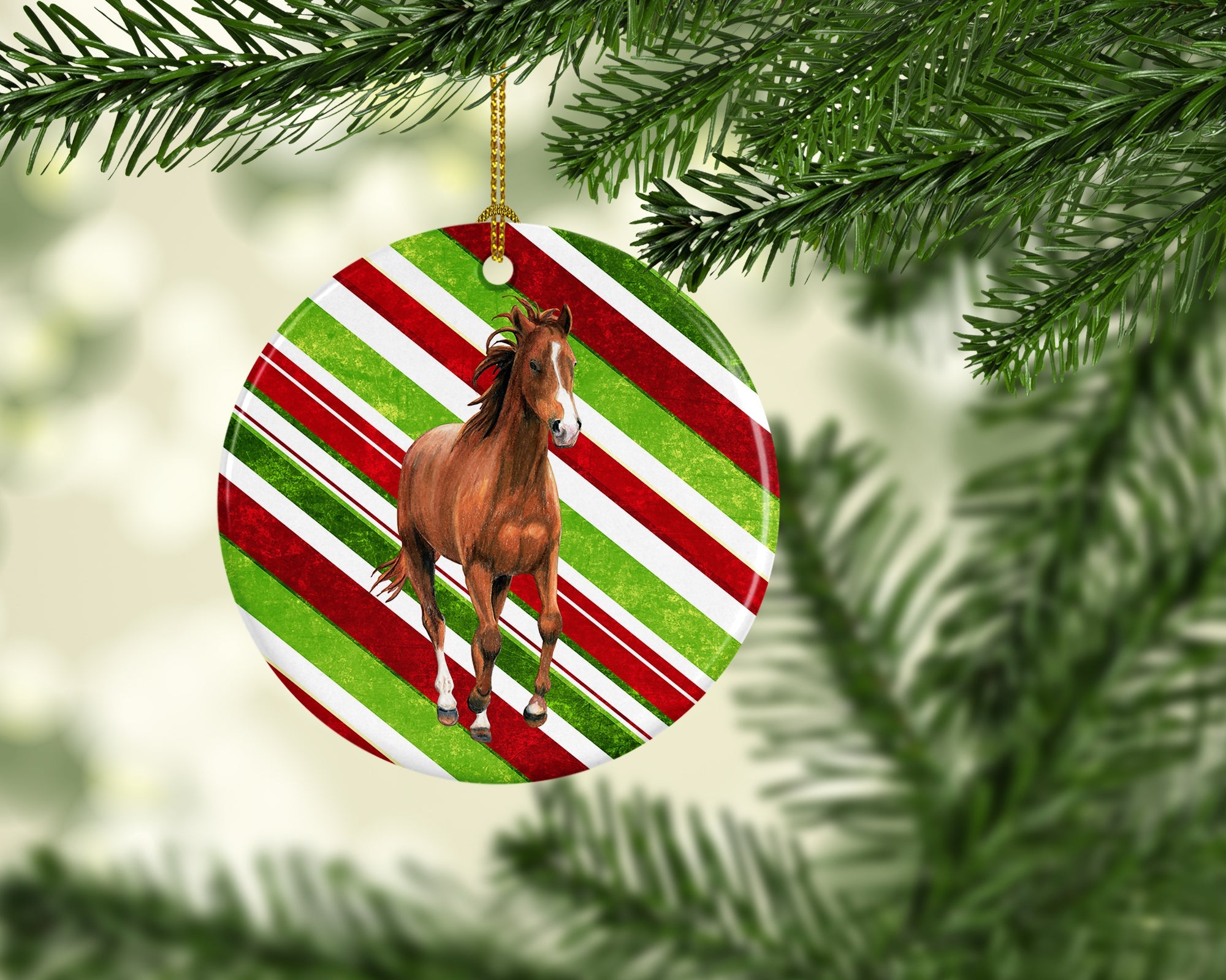 Horse Candy Cane Holiday Christmas Ceramic Ornament Christmas Tree Hanging Decorations for Home Christmas Holiday, Party, Gift, 3 in, Multicolor