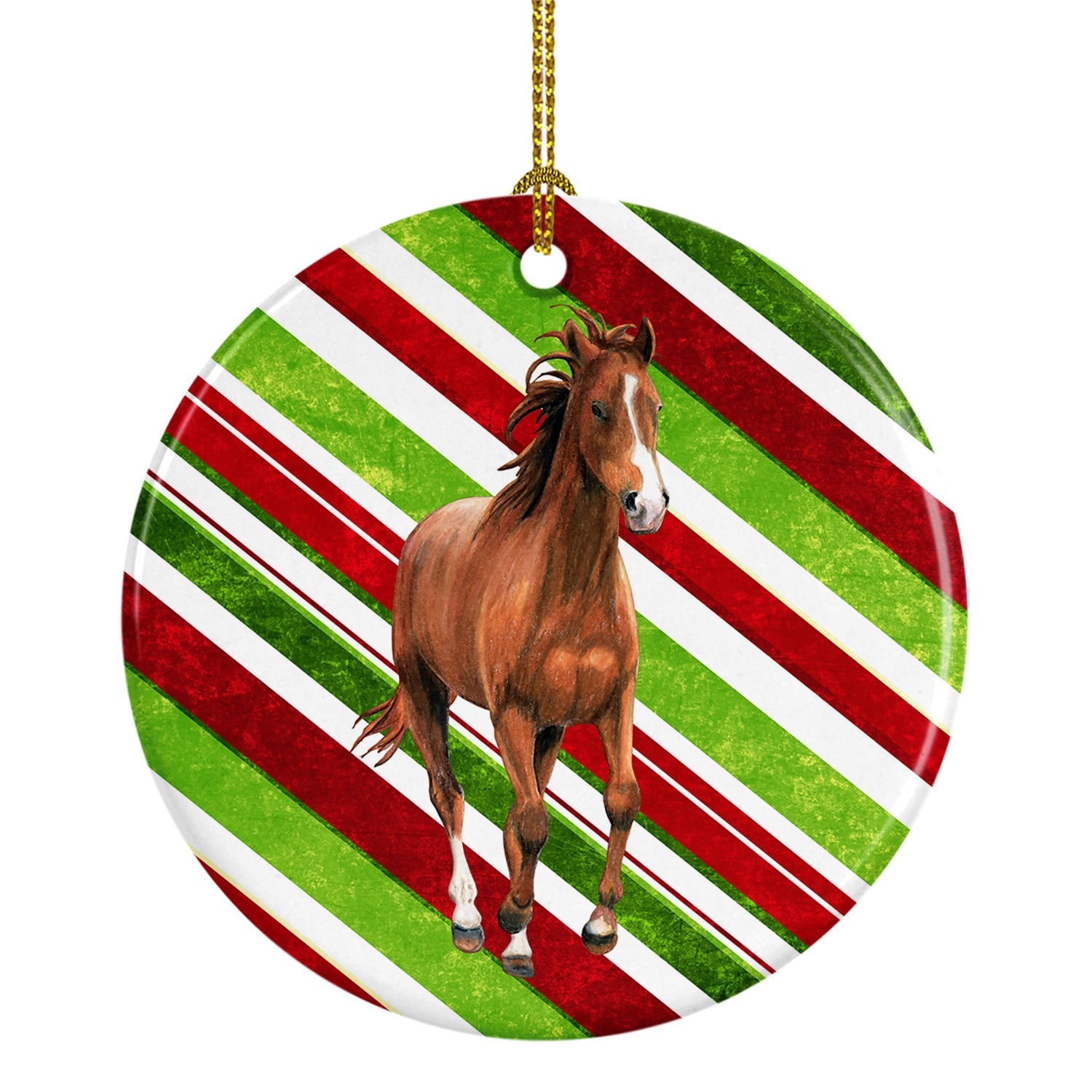 Horse Candy Cane Holiday Christmas Ceramic Ornament Christmas Tree Hanging Decorations for Home Christmas Holiday, Party, Gift, 3 in, Multicolor
