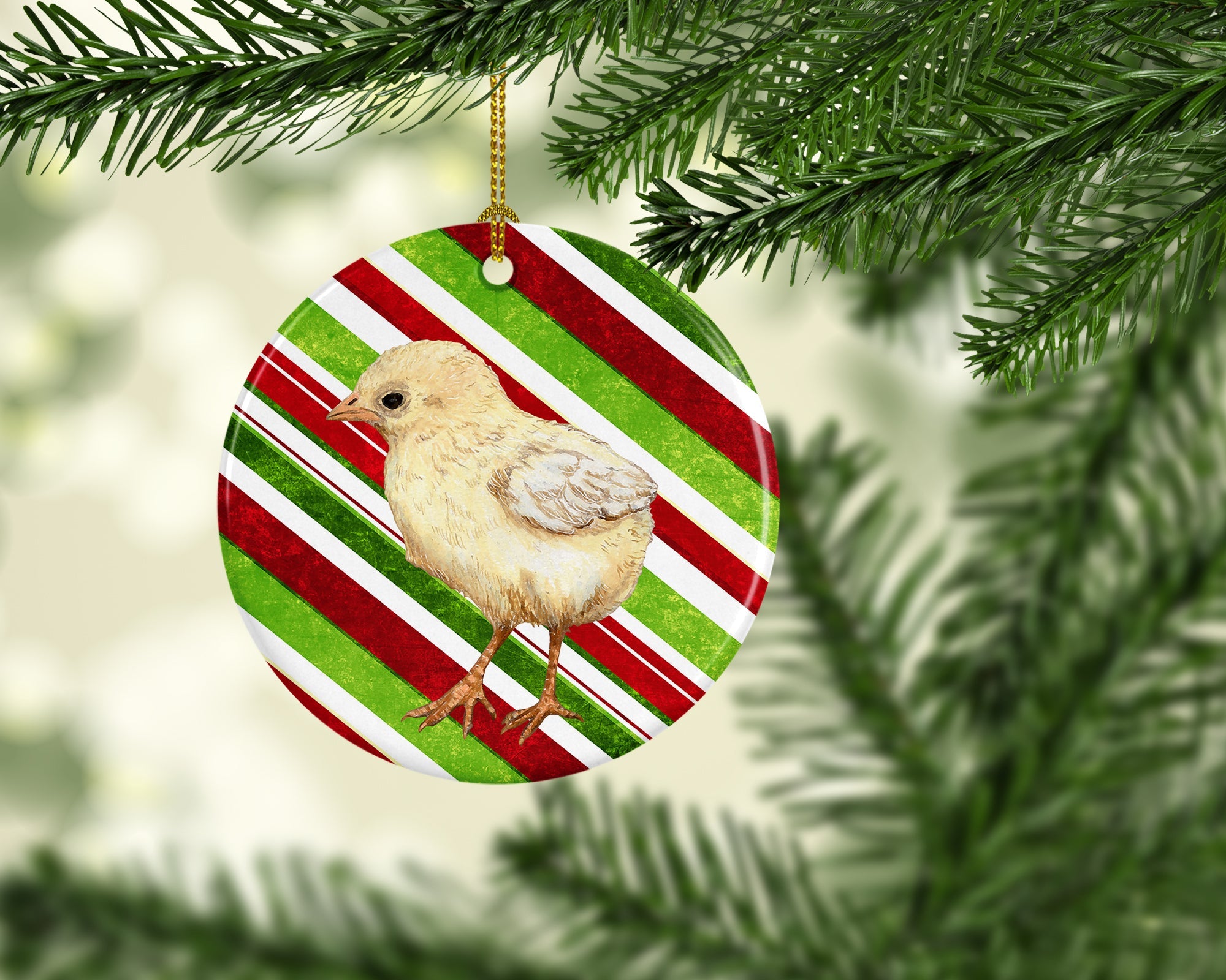 Baby Chick Candy Cane Holiday Christmas Ceramic Ornament Christmas Tree Hanging Decorations for Home Christmas Holiday, Party, Gift, 3 in, Multicolor