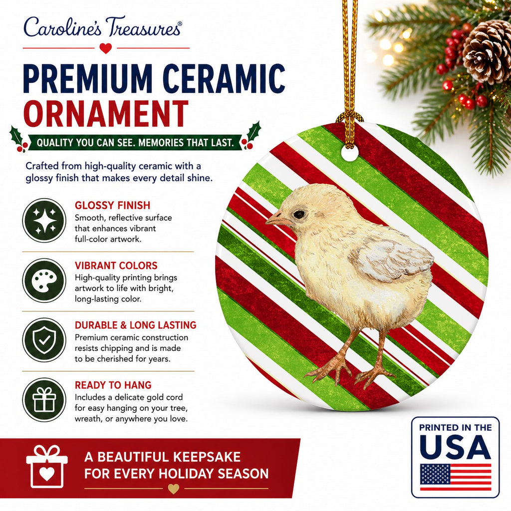 Baby Chick Candy Cane Holiday Christmas Ceramic Ornament Christmas Tree Hanging Decorations for Home Christmas Holiday, Party, Gift, 3 in, Multicolor