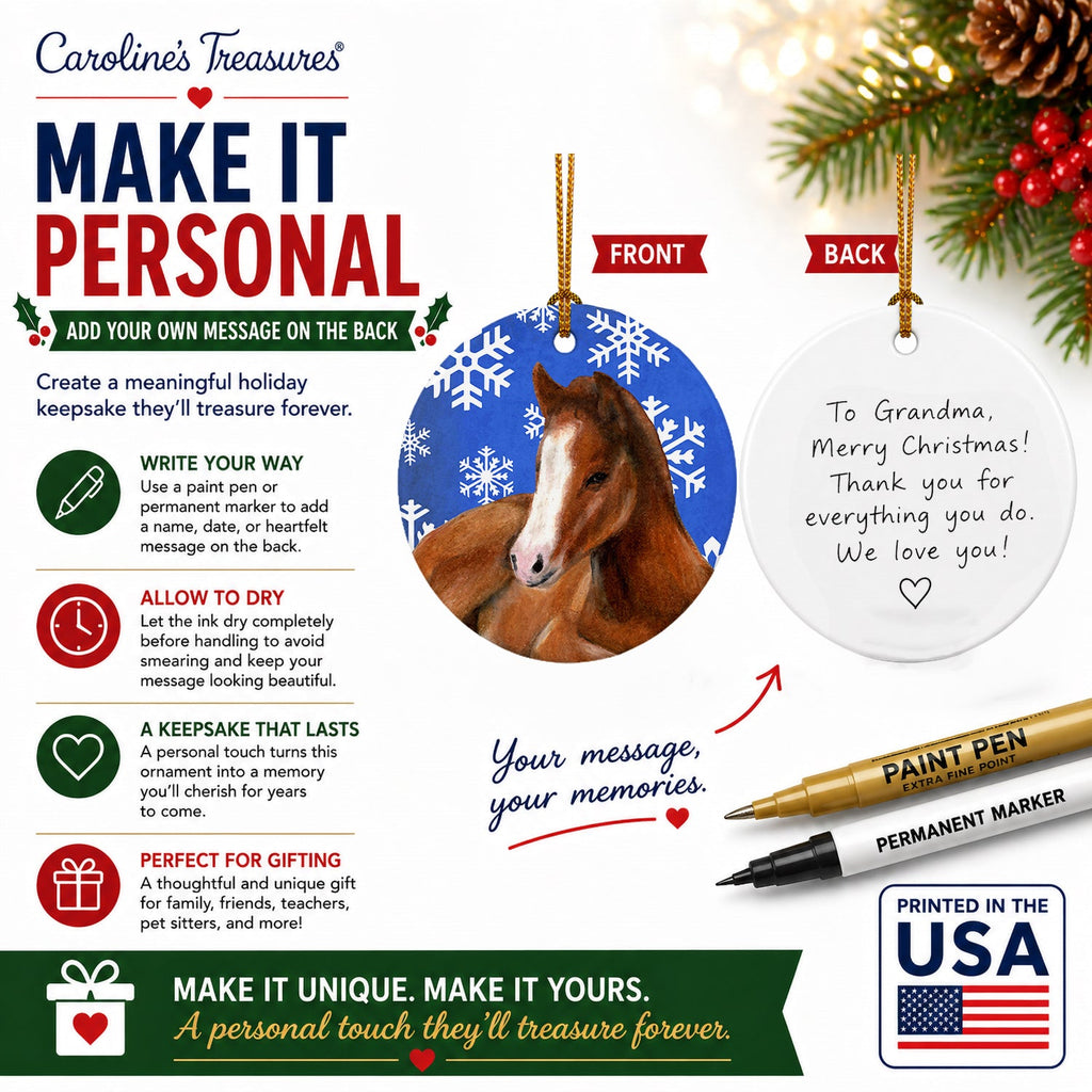 Horse Foal Winter Snowflakes Holiday Ceramic Ornament Christmas Tree Hanging Decorations for Home Christmas Holiday, Party, Gift, 3 in, Multicolor