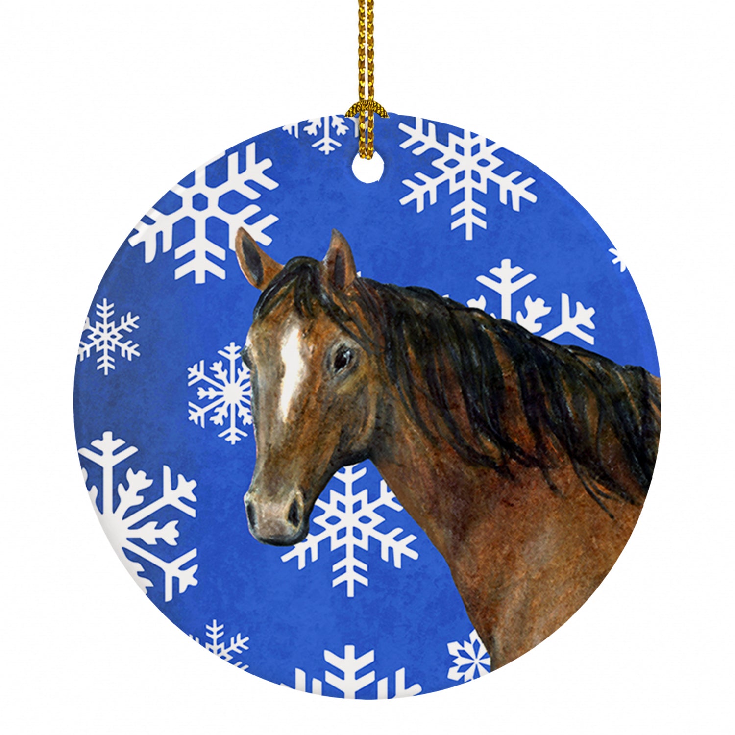 Horse Winter Snowflakes Holiday Ceramic Ornament Christmas Tree Hanging Decorations for Home Christmas Holiday, Party, Gift, 3 in, Multicolor